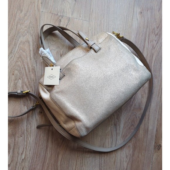 Fossil Handbags - Fossil Sydney Satchel Handbag Crossbody Cream Gold